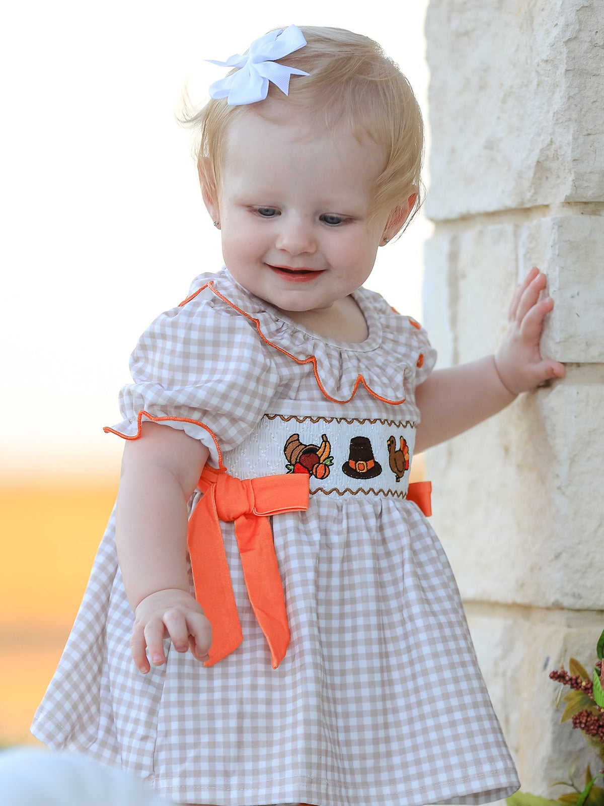 Thanksgiving Smocked Girls Dress Bloomer Set Turkey Embroidery by Rylee Faith Designs
