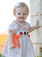 Thanksgiving Smocked Girls Dress Bloomer Set Turkey Embroidery by Rylee Faith Designs