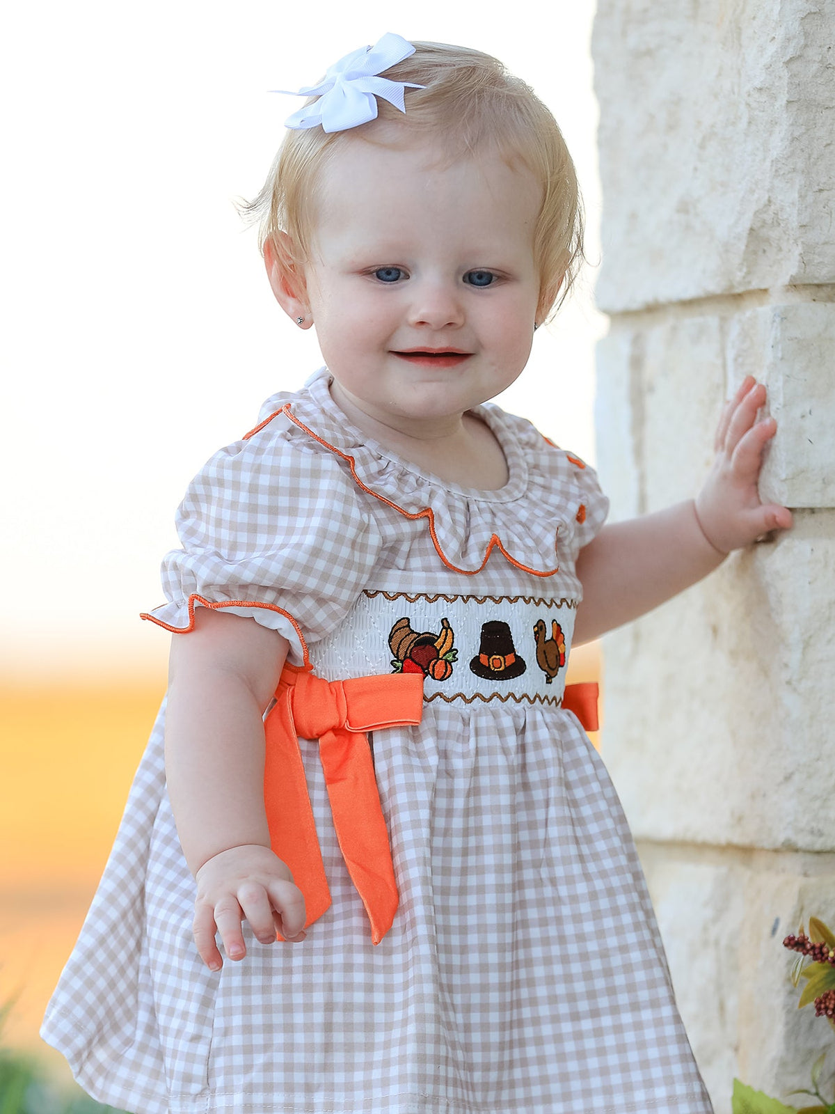 Thanksgiving Smocked Girls Dress Bloomer Set Turkey Embroidery by Rylee Faith Designs