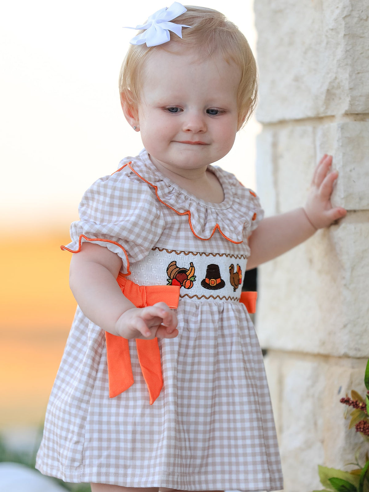 Thanksgiving Smocked Girls Dress Bloomer Set Turkey Embroidery by Rylee Faith Designs