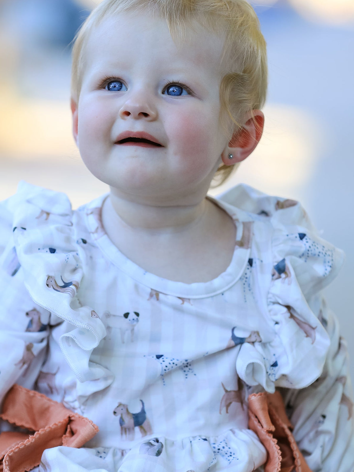 Fall Plaid Dog Print Long Sleeve Romper by Rylee Faith Designs