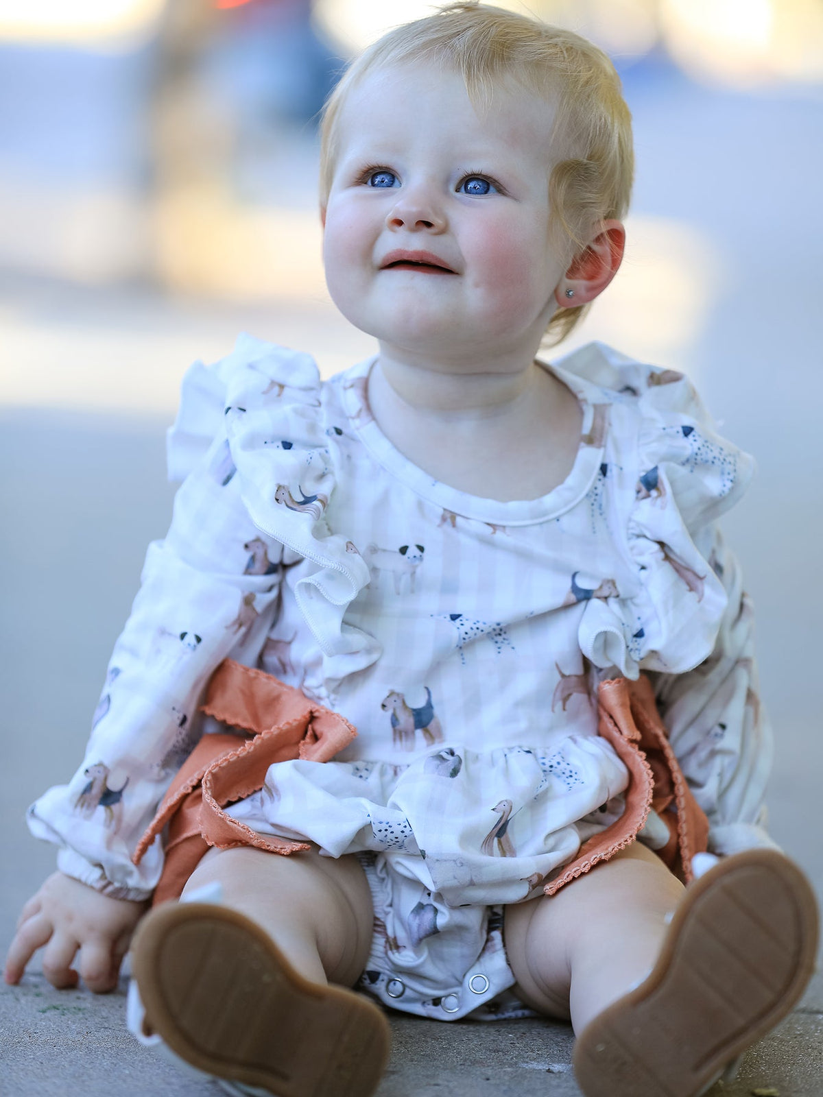 Fall Plaid Dog Print Long Sleeve Romper by Rylee Faith Designs