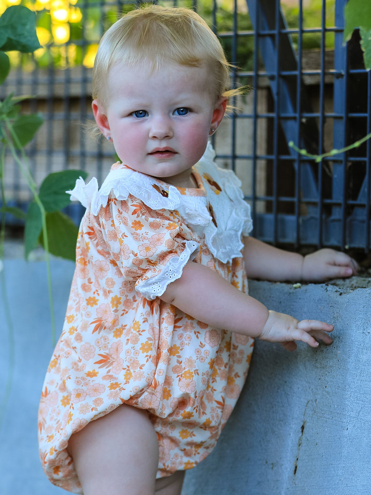 Thanksgiving Turkey Floral Lace Bubble Girls Romper by Rylee Faith Designs