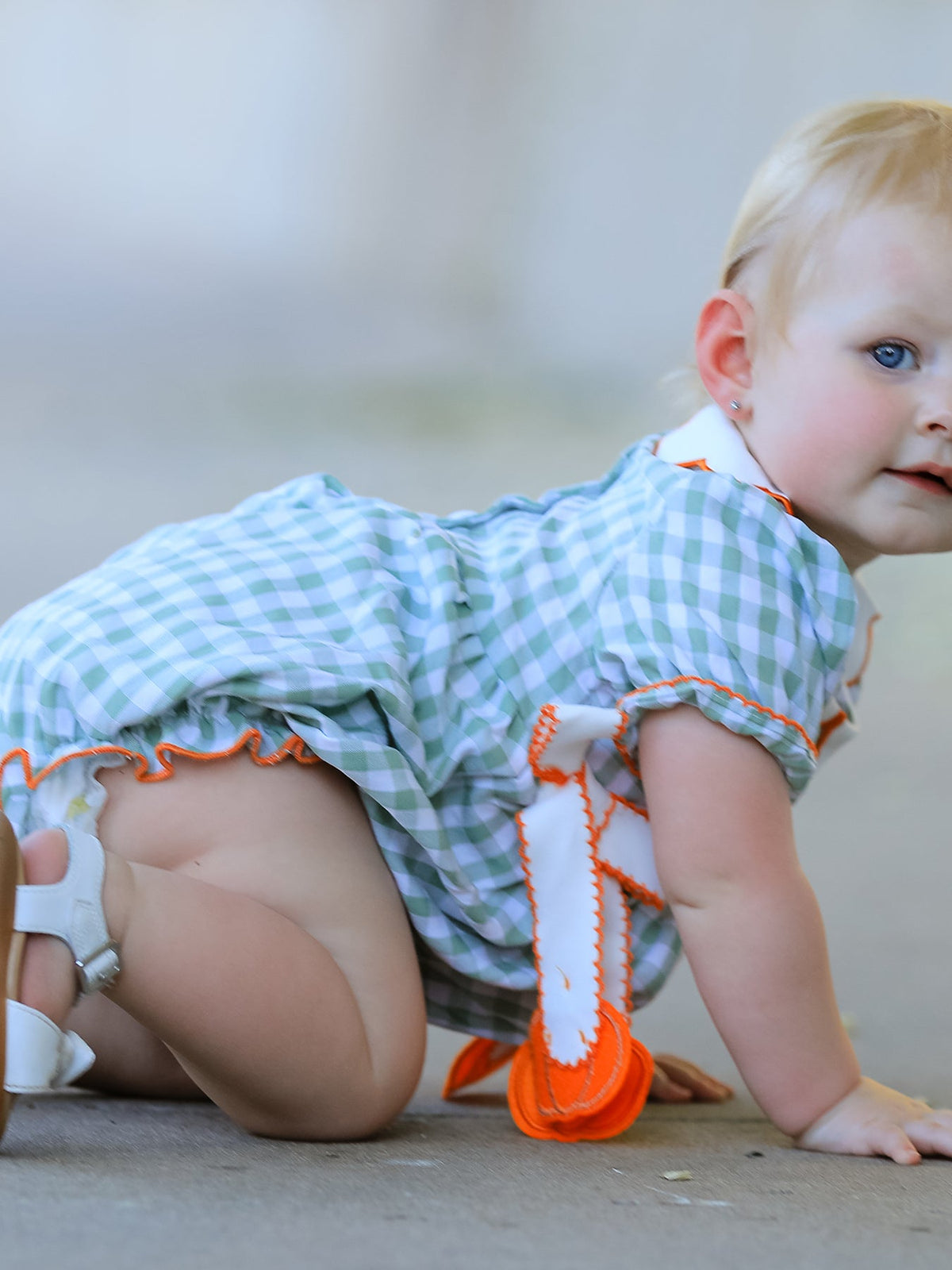 Cotton Romper, Plaid, Pumpkin Bow, Peter Pan Collar by Rylee Faith Designs
