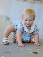 Cotton Romper, Plaid, Pumpkin Bow, Peter Pan Collar by Rylee Faith Designs