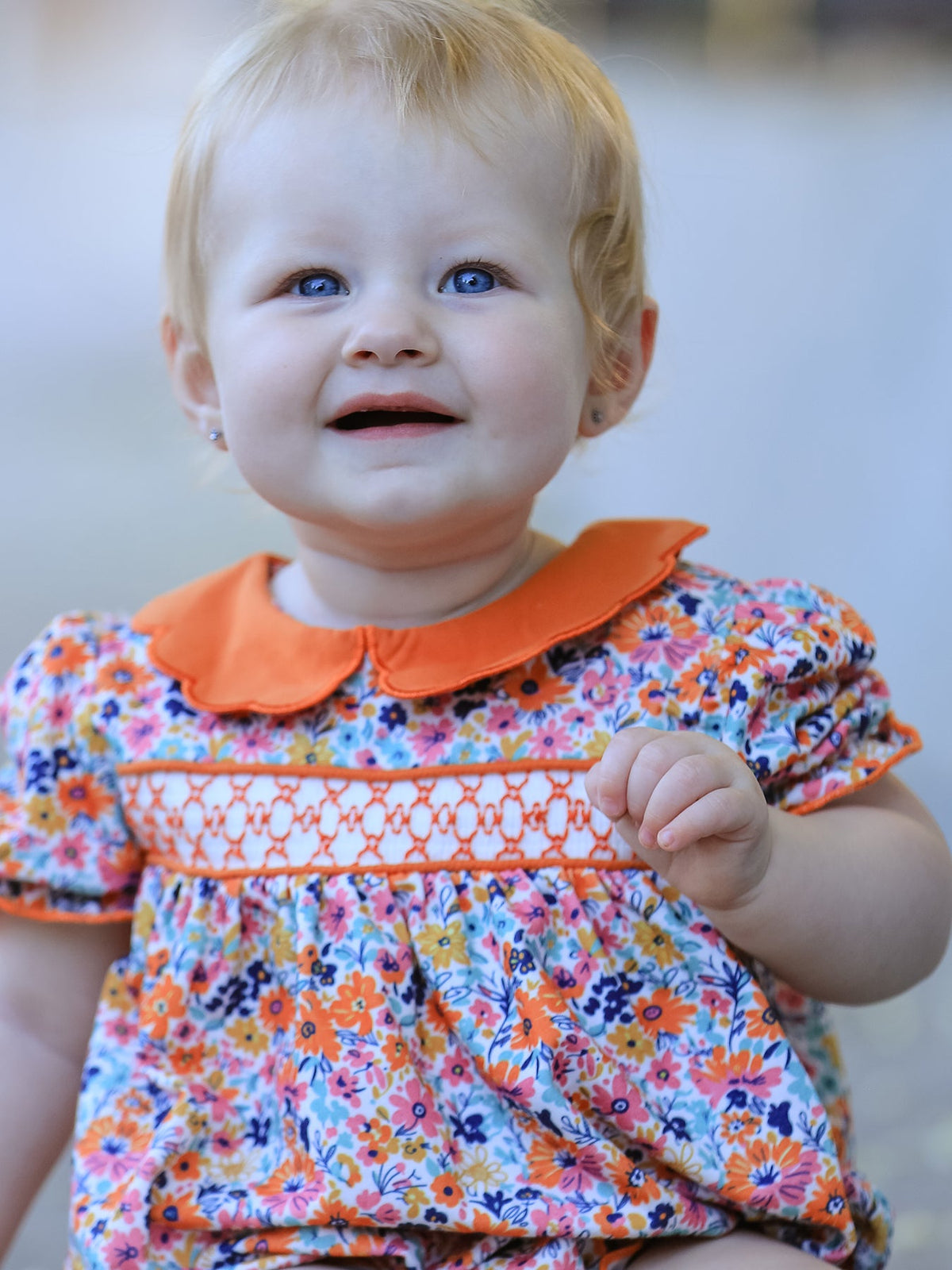 Fall Floral Smocked Bubble Romper by Rylee Faith Designs