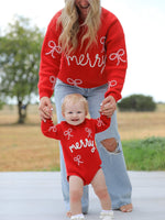 Christmas Candy Cane Merry Knit Baby Romper by Rylee Faith Designs