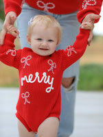 Christmas Candy Cane Merry Knit Baby Romper by Rylee Faith Designs