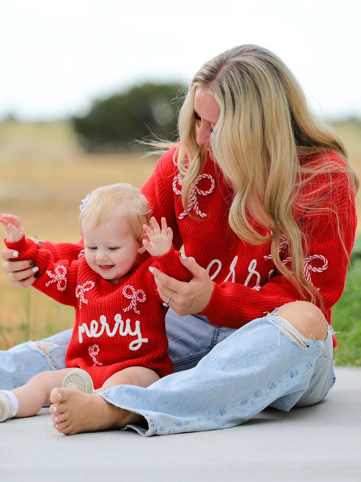 Christmas Candy Cane Merry Knit Baby Romper by Rylee Faith Designs