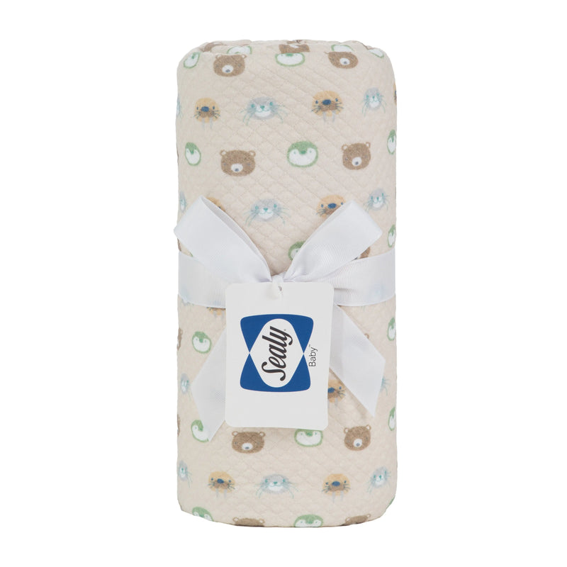 Sealy Baby Printed Knit Blanket - Beige Animal Faces Goosewaddle® | Newborn Baby Blankets Toys Teethers Bibs & More