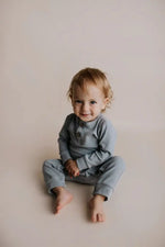 Three Little Tots Blissful Blue Baby Ribbed Playsuit with pockets - 