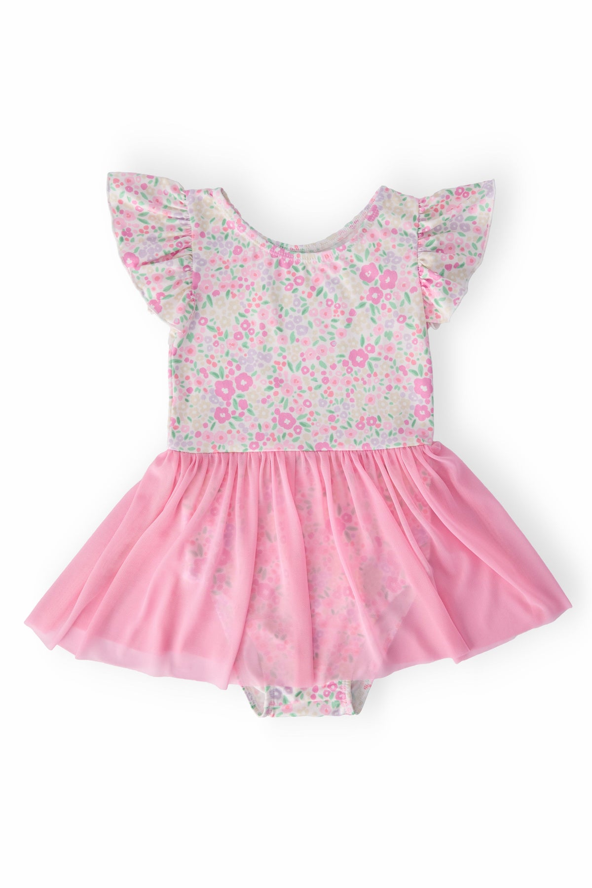 Short-sleeve twirl leotard in a blooming floral print with an attached twirl skirt