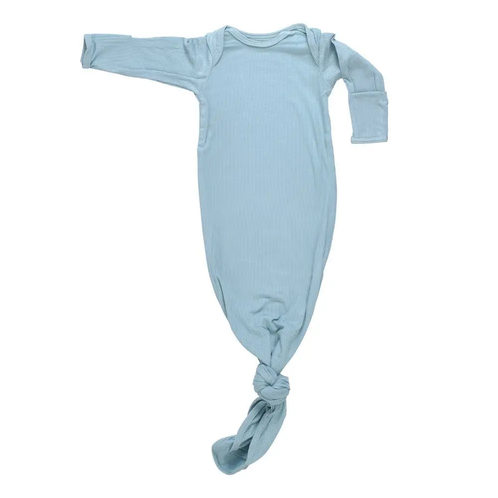 Three Little Tots Blue Bird Ribbed Knotted Newborn Gown - 