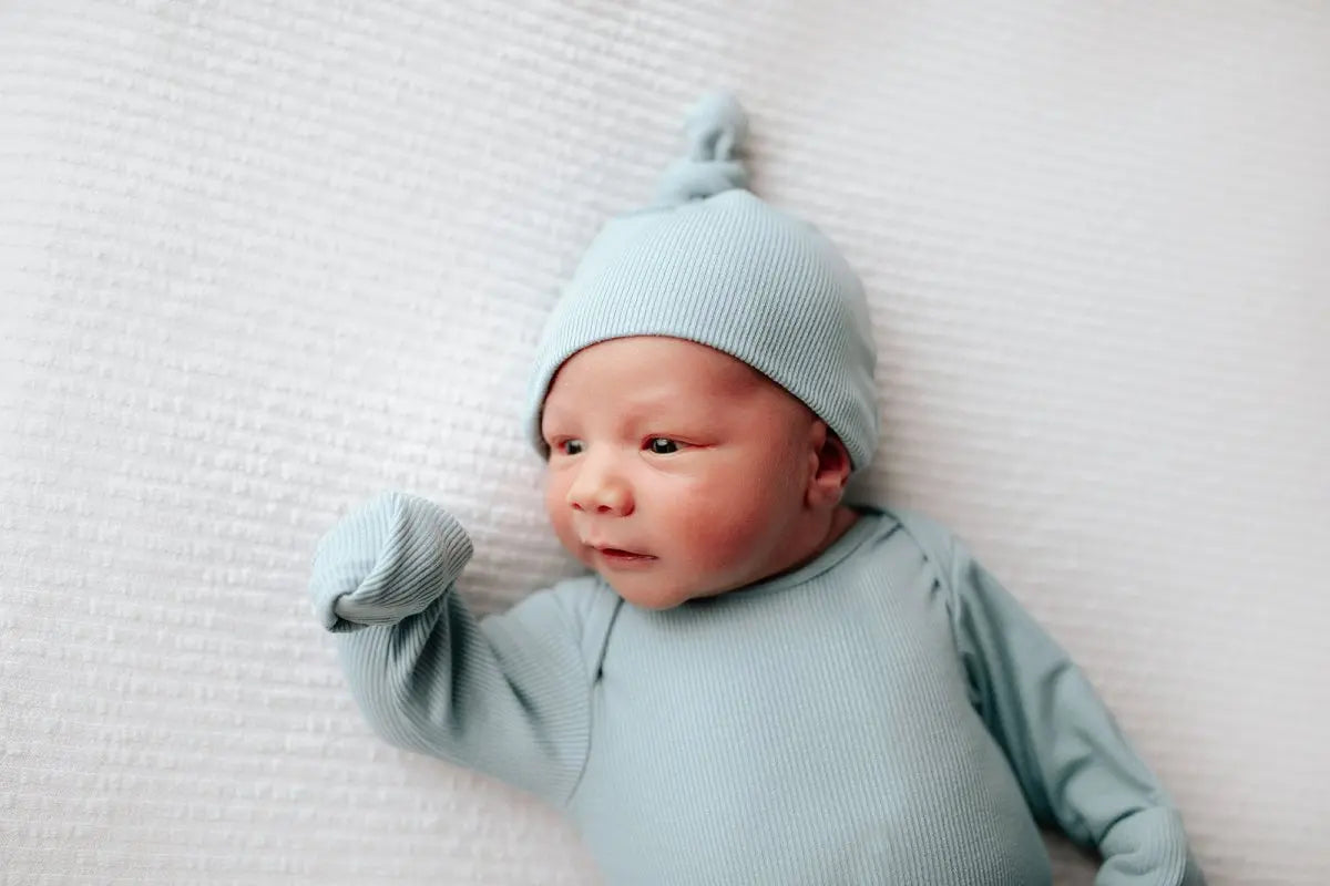 Three Little Tots Blue Bird Ribbed Knotted Newborn Gown - 