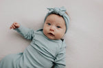 Three Little Tots Blue Bird Ribbed Knotted Newborn Gown - 
