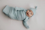 Three Little Tots Blue Bird Ribbed Knotted Newborn Gown - 