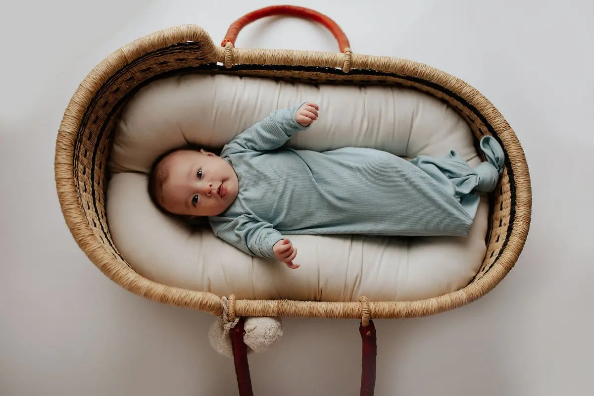 Three Little Tots Blue Bird Ribbed Knotted Newborn Gown - 