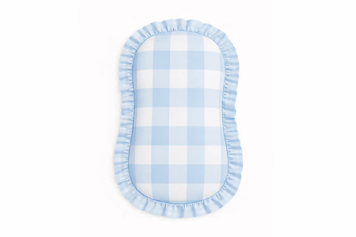 Blue Checkered Ruffle Cotton Baby Lounger Cover For Snuggle Me Lounger Little Mae & Co 