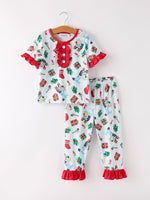 Rylee Faith Designs Blue Christmas Character Girls Pajama Set with Ruffles - Everetts Place Boutique - 