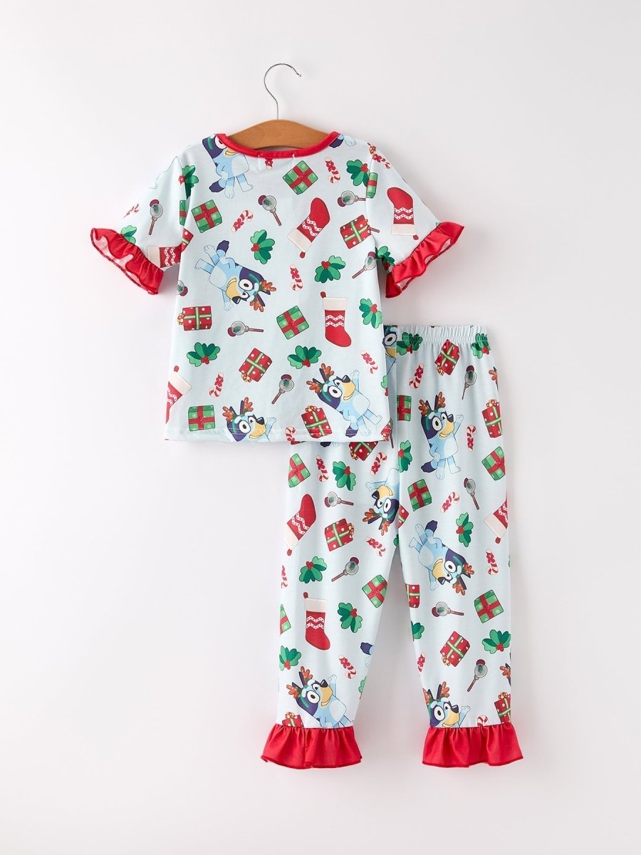 Rylee Faith Designs Blue Christmas Character Girls Pajama Set with Ruffles - Everetts Place Boutique - 