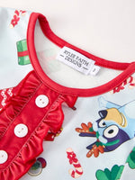 Rylee Faith Designs Blue Christmas Character Girls Pajama Set with Ruffles - Everetts Place Boutique - 