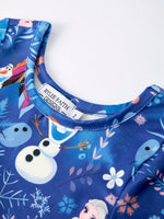 Blue Christmas Character Print Long Sleeve Girls Dress - Everetts Place Boutique - 