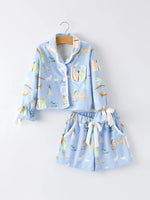 Blue Christmas Nativity Pattern Girls Pajamas Set Rylee Faith Designs Everetts Place Boutique