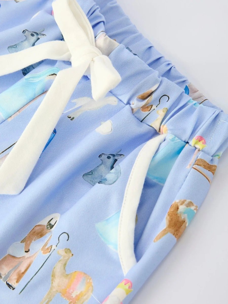 Blue Christmas Nativity Pattern Girls Pajamas Set Rylee Faith Designs Everetts Place Boutique