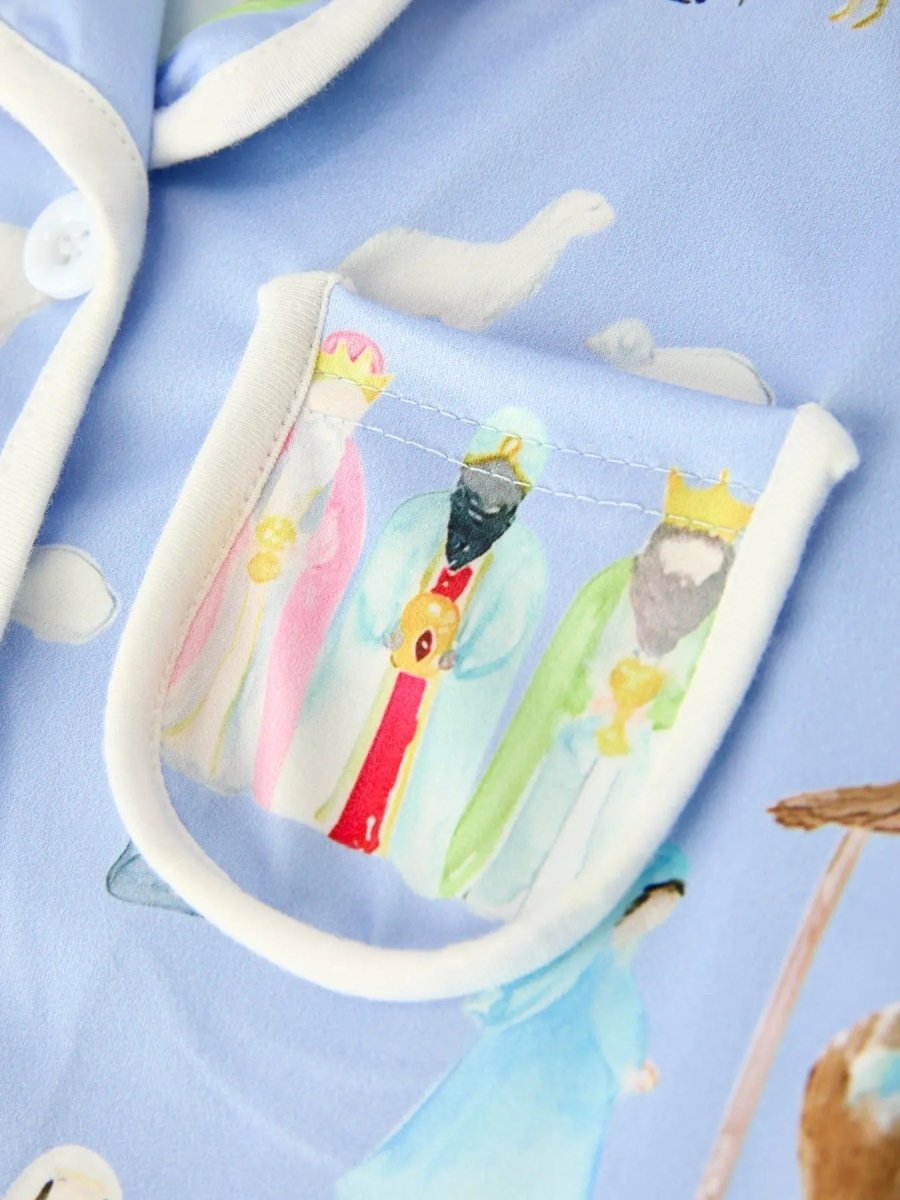Blue Christmas Nativity Pattern Girls Pajamas Set Rylee Faith Designs Everetts Place Boutique