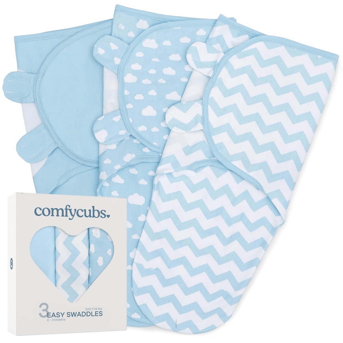 Comfy Cubs Blue Easy Swaddle Blankets Pack Of 3 For Newborns And Babies - Everetts Place Boutique - 