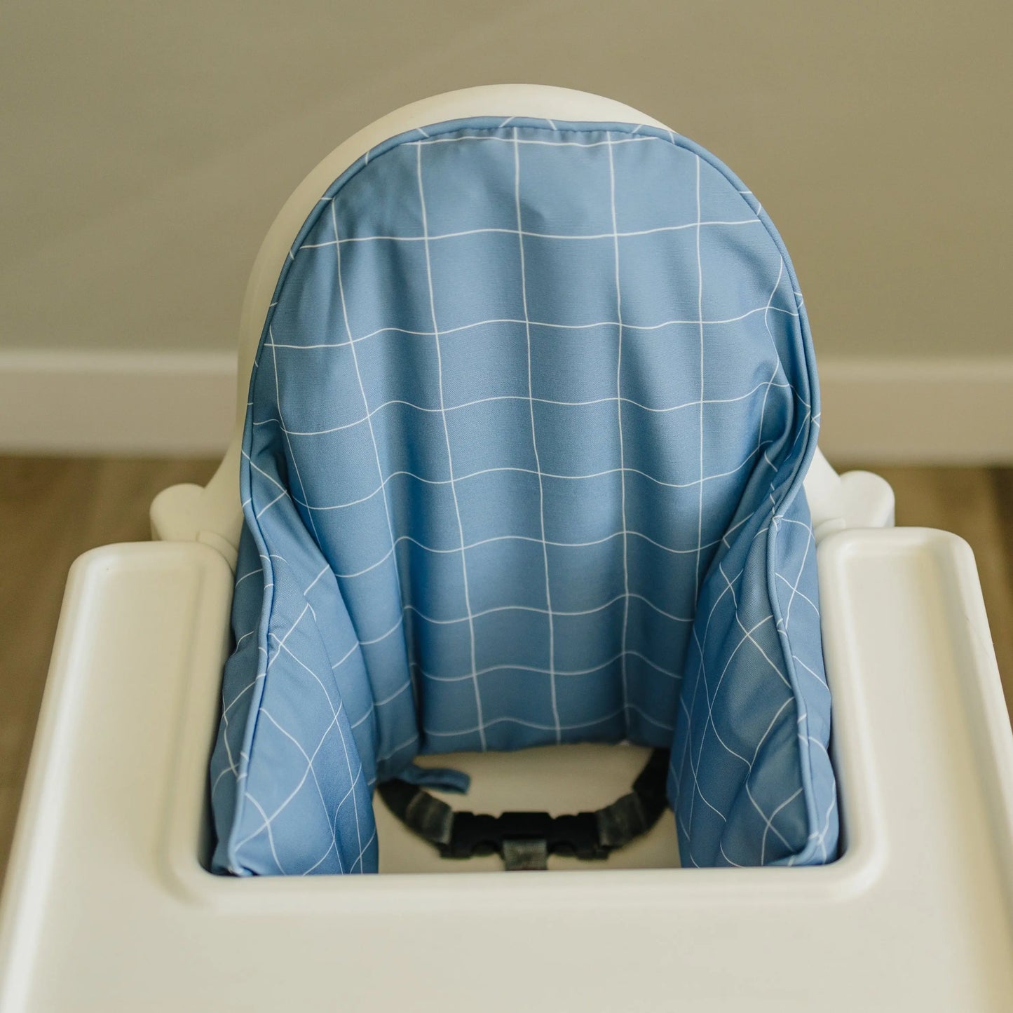 Little Joy Co. Blue Grid Cushion Cover For IKEA Antilop Highchair Wipeable - Furniture > Baby & Toddler Furniture > High Chair & Booster Seat Accessories