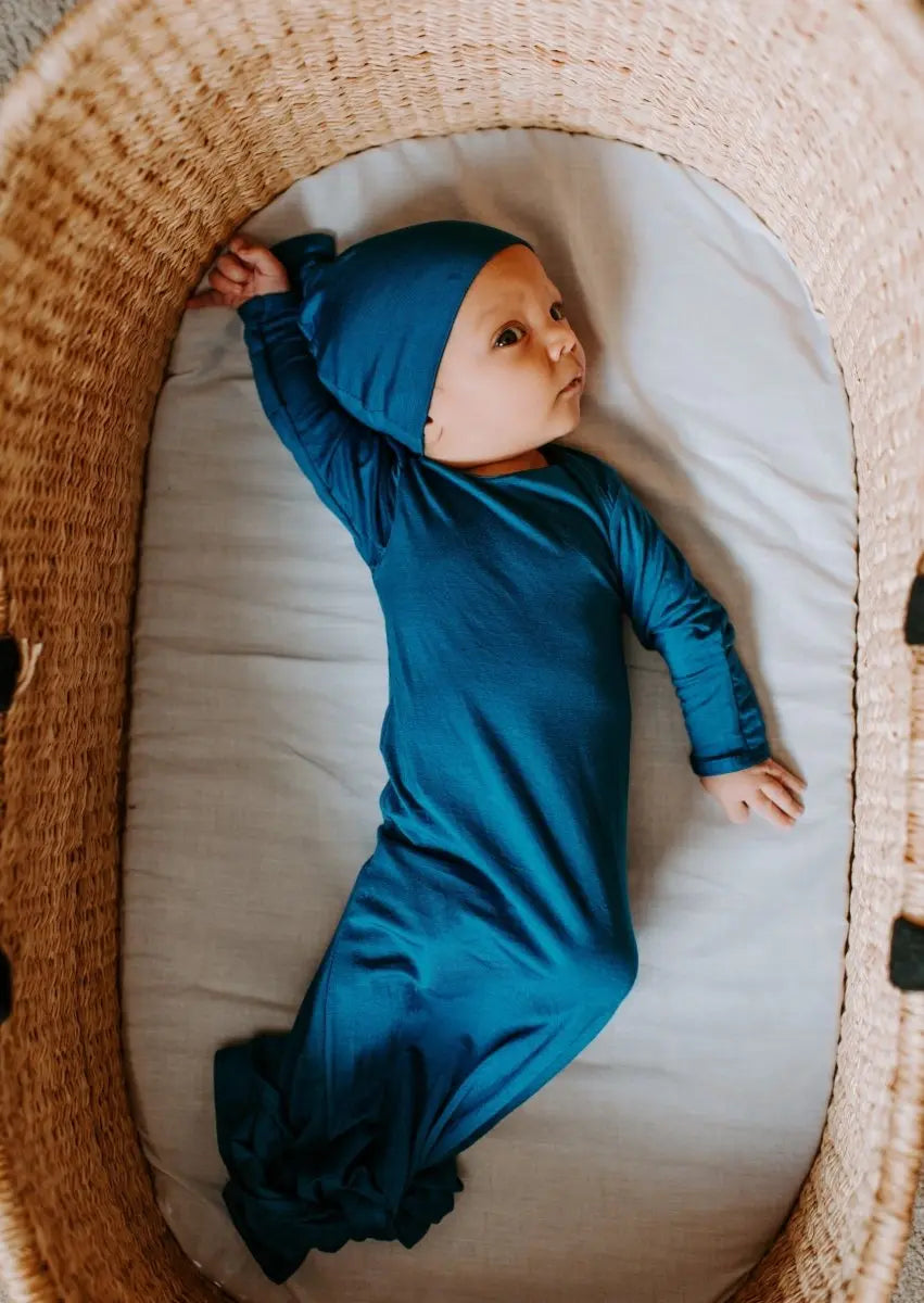 Three Little Tots Blue Knotted Newborn Baby Gown - 