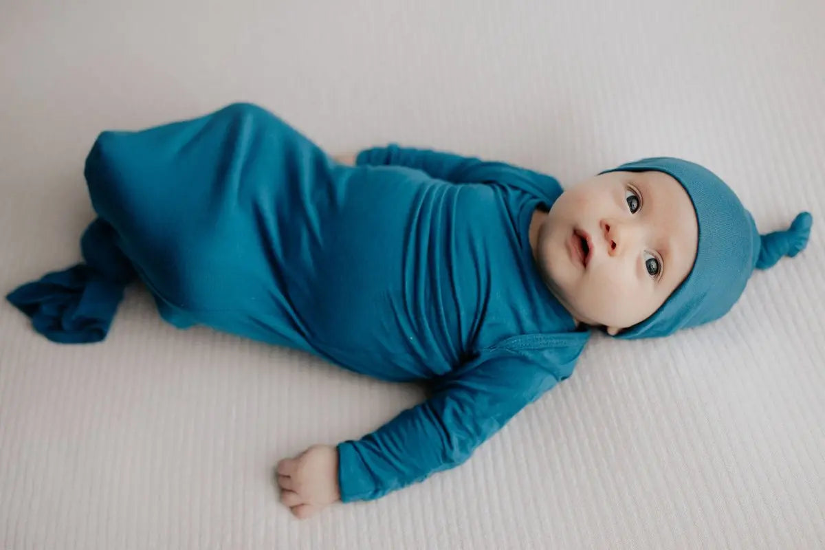 Three Little Tots Blue Knotted Newborn Baby Gown - 