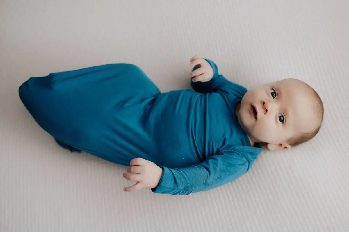 Three Little Tots Blue Knotted Newborn Baby Gown - 