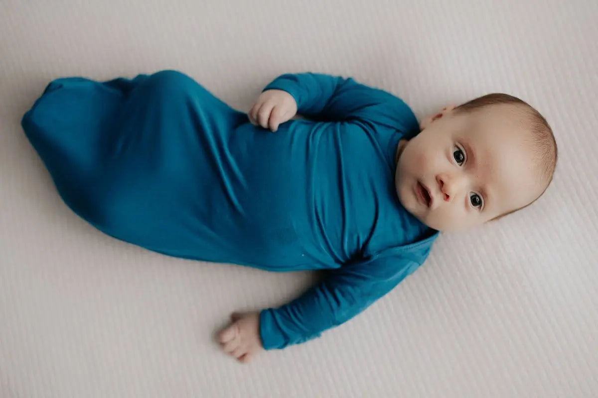 Three Little Tots Blue Knotted Newborn Baby Gown - 