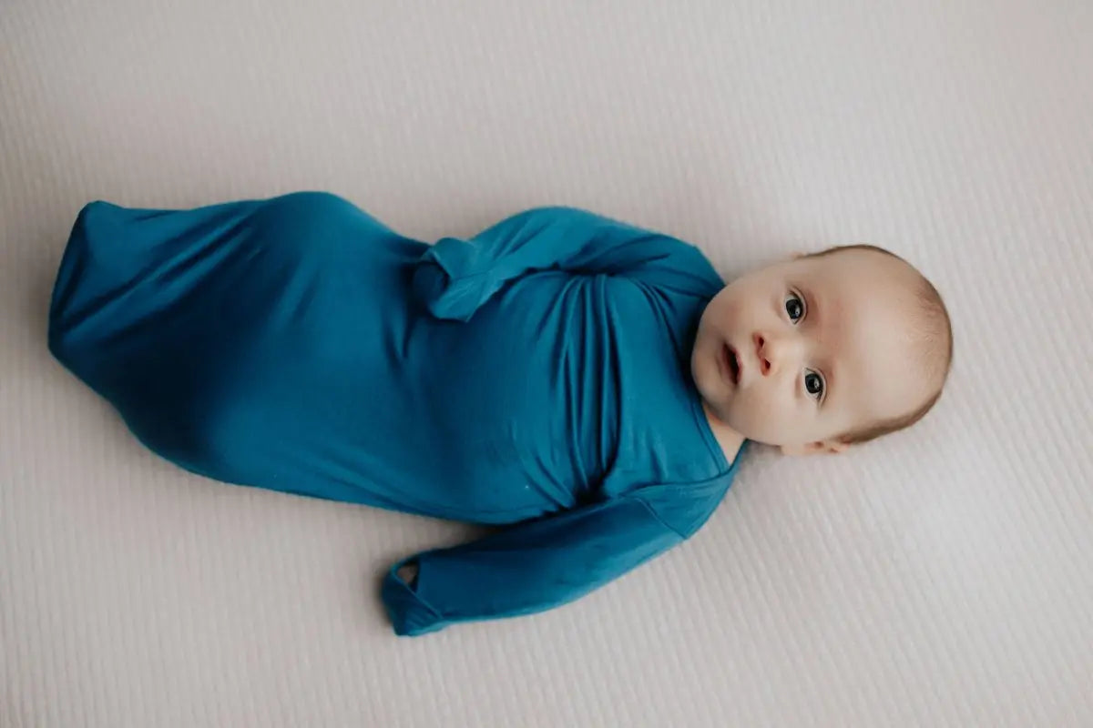 Three Little Tots Blue Knotted Newborn Baby Gown - 