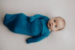 Three Little Tots Blue Knotted Newborn Baby Gown - 