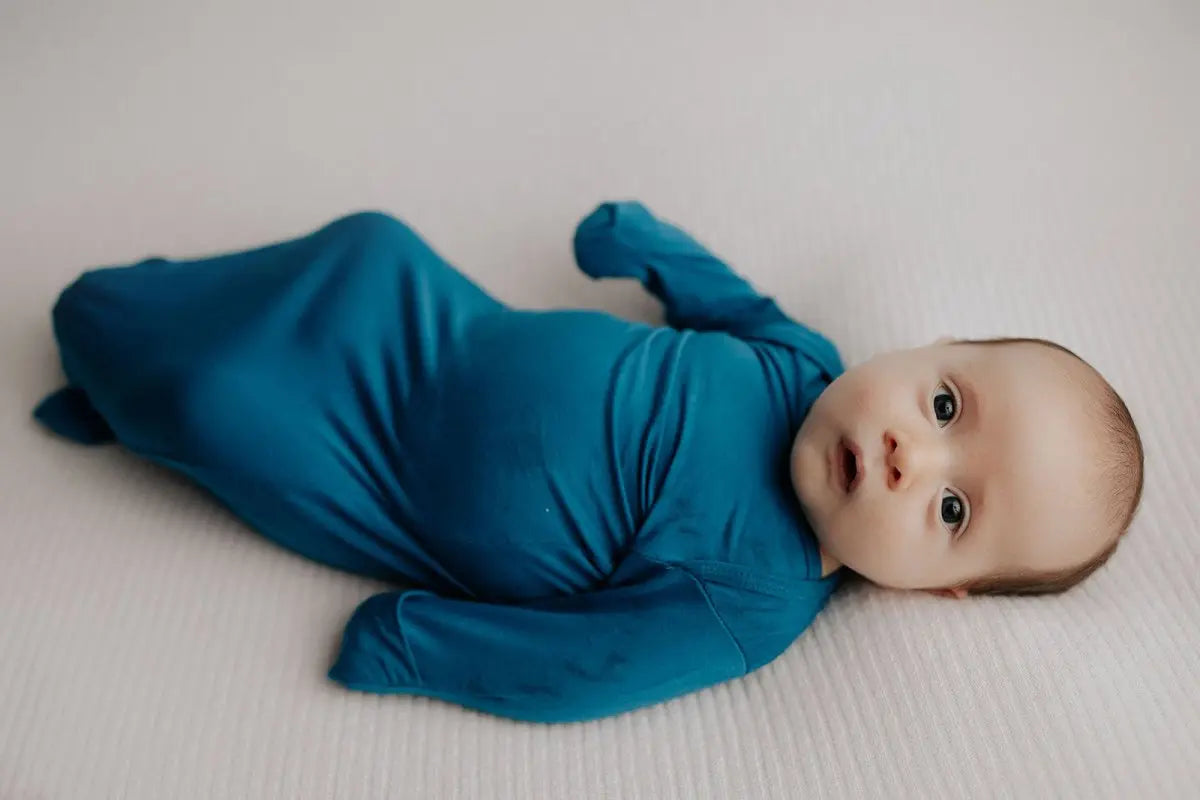 Three Little Tots Blue Knotted Newborn Baby Gown - 