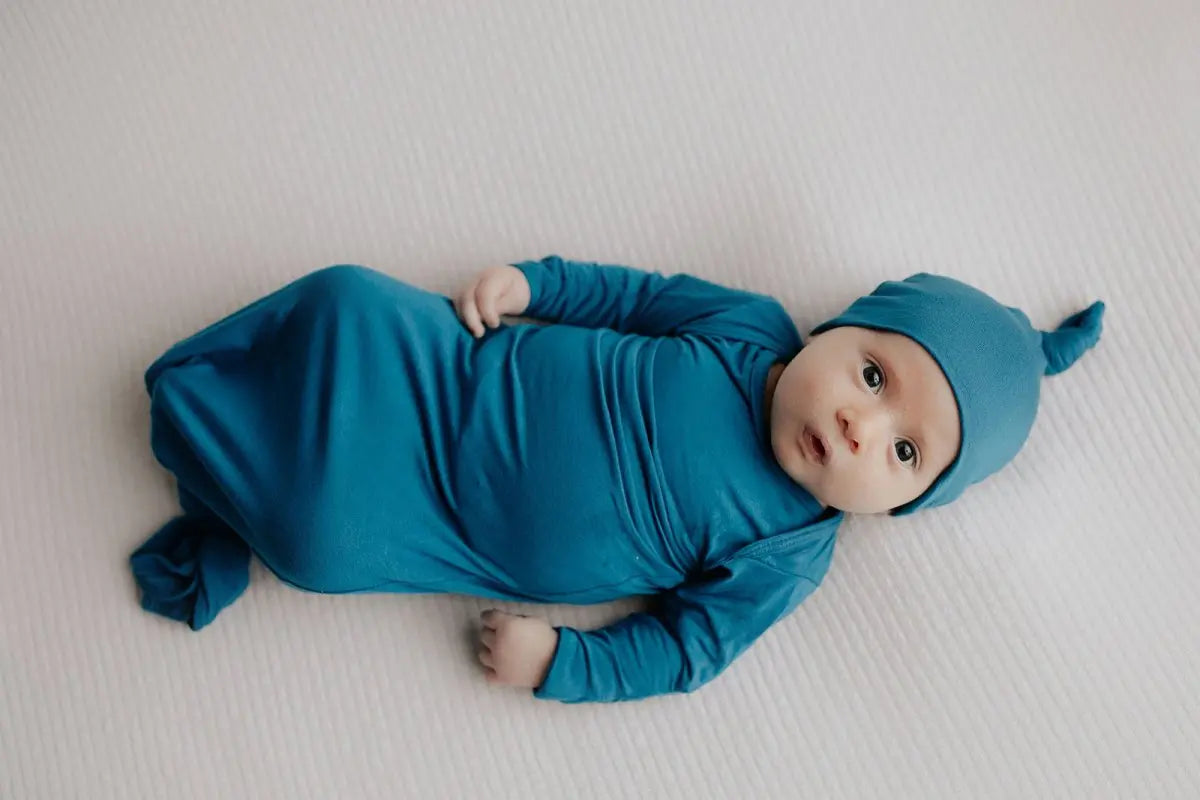 Three Little Tots Blue Knotted Newborn Baby Gown - 