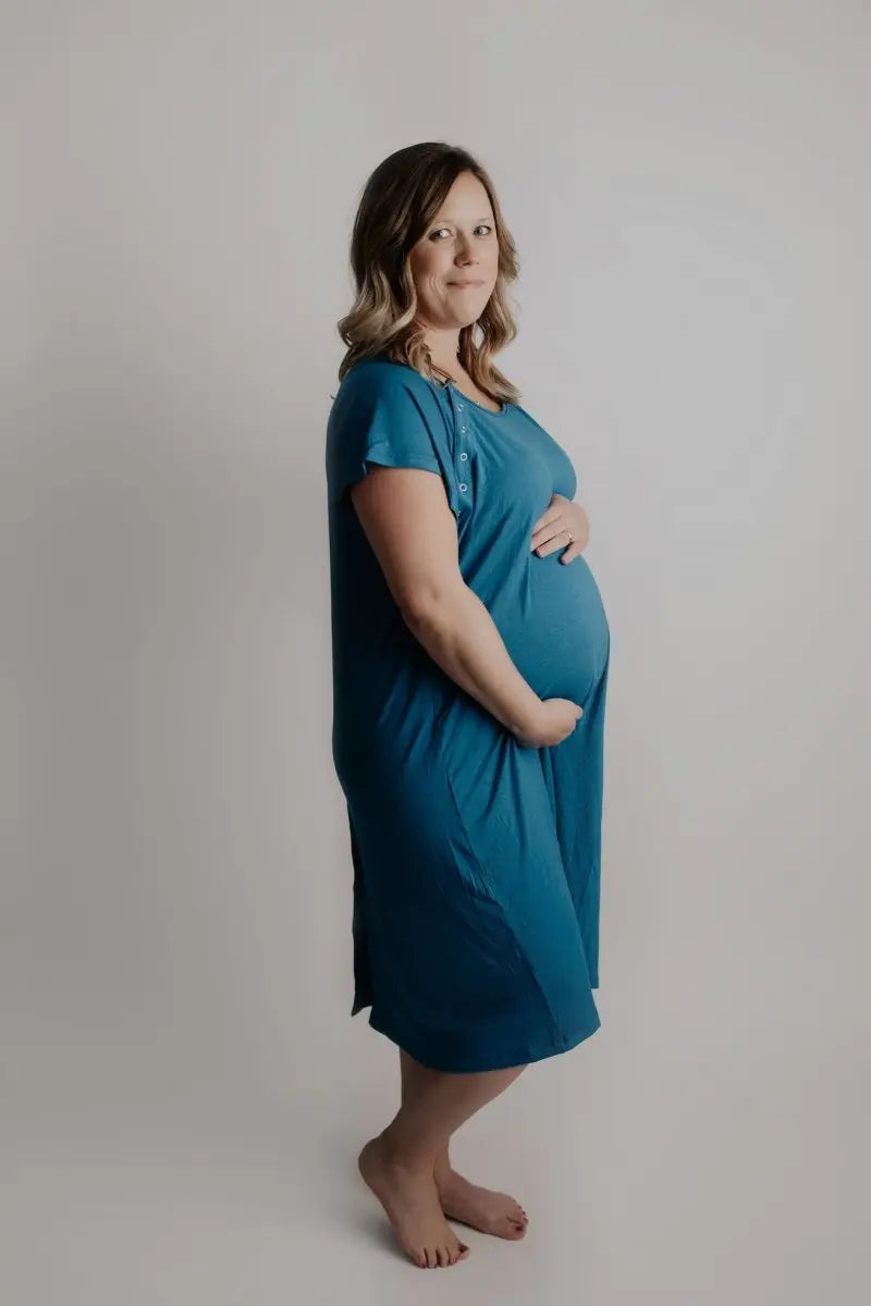 Three Little Tots Blue Mommy Labor and Delivery Nursing Hospital Gown - 