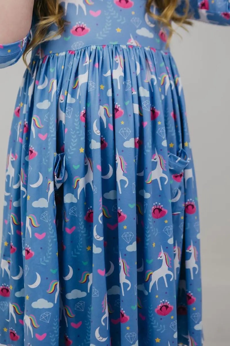Mila & Rose ® Blue Moon 3/4 Sleeve Pocket Twirl Dress for Girls Outfit - Apparel & Accessories > Clothing > Dresses Twirl Pocket Dress 3/4