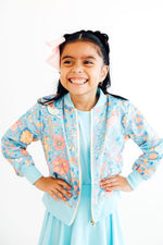 Mila & Rose ® Blue Retro Unicorns Satin Jacket For Girls Perfect Layering - Everetts Place Boutique - 