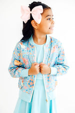Mila & Rose ® Blue Retro Unicorns Satin Jacket For Girls Perfect Layering - Everetts Place Boutique - 