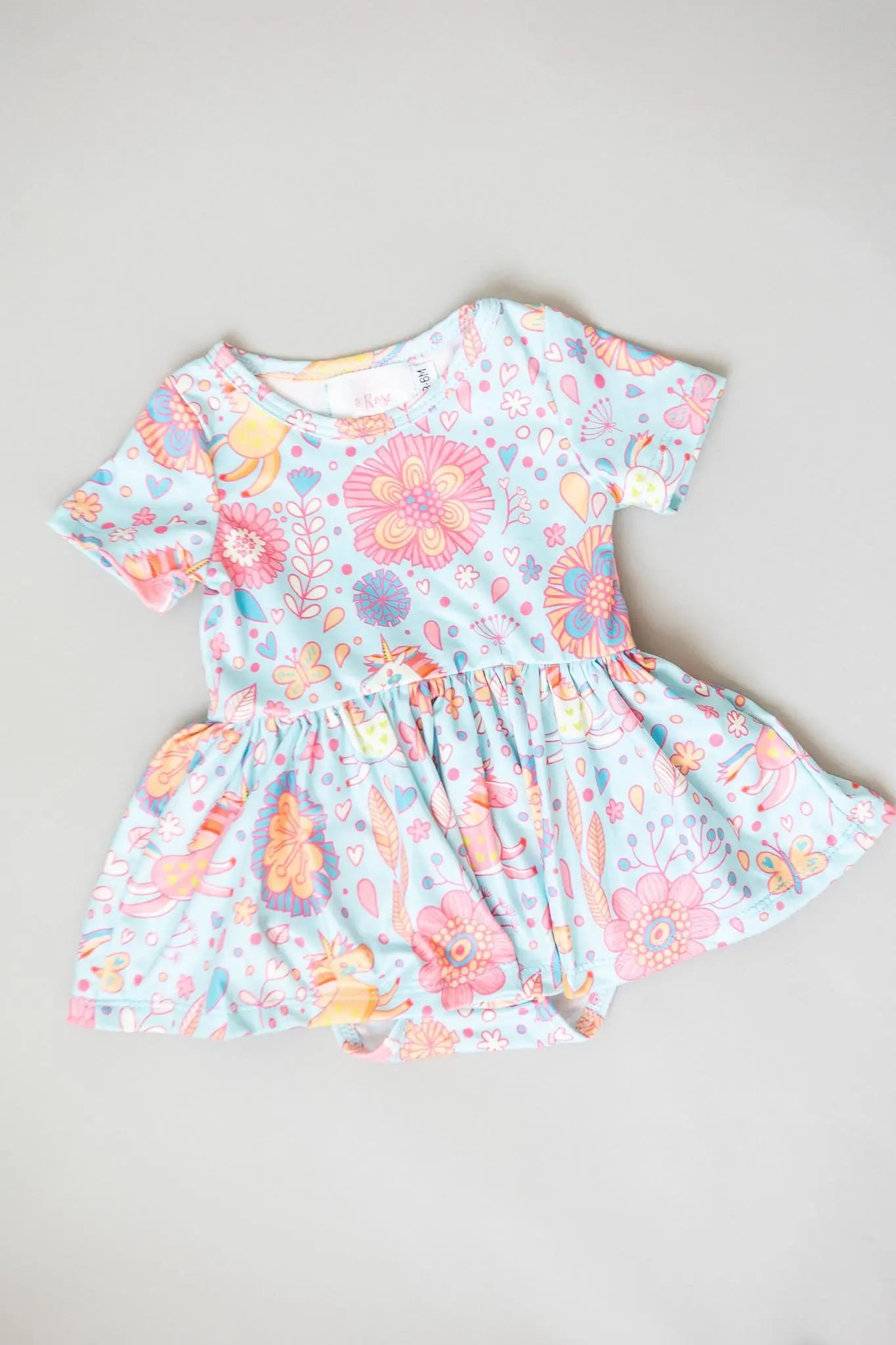 Blue Retro Unicorns Short Sleeve Twirl Bodysuit For Babies Mila & Rose ® Everetts Place: Online Boutique