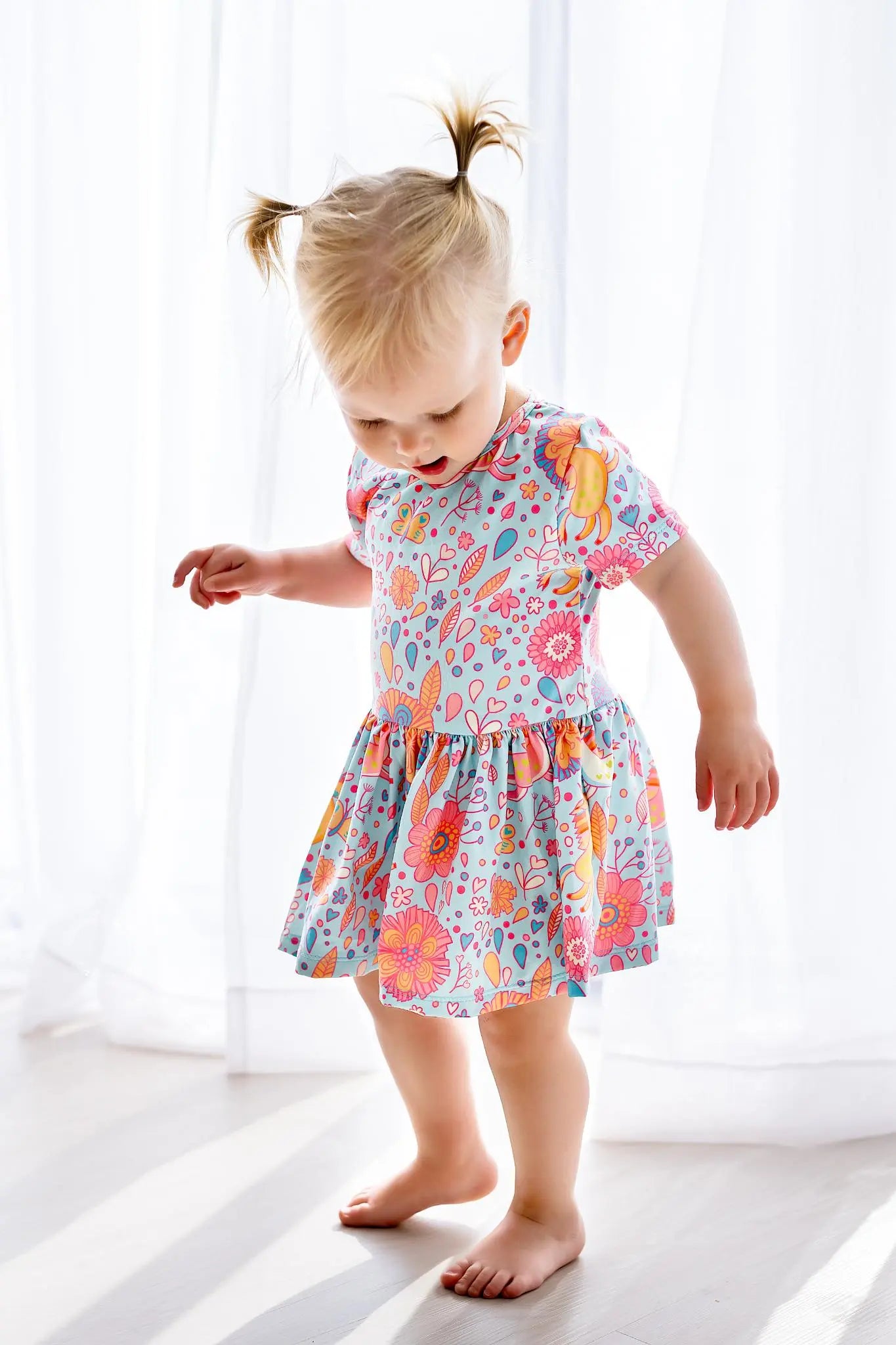 Blue Retro Unicorns Short Sleeve Twirl Bodysuit For Babies Mila & Rose ® Everetts Place: Online Boutique