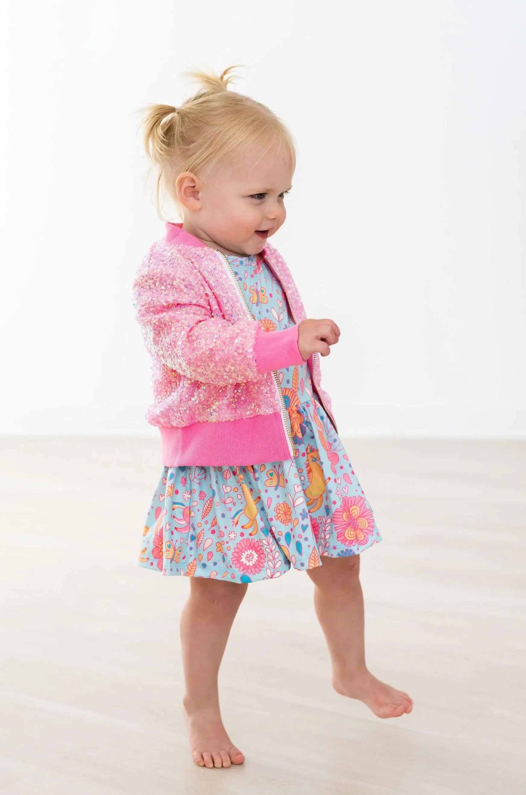 Blue Retro Unicorns Short Sleeve Twirl Bodysuit For Babies Mila & Rose ® Everetts Place: Online Boutique