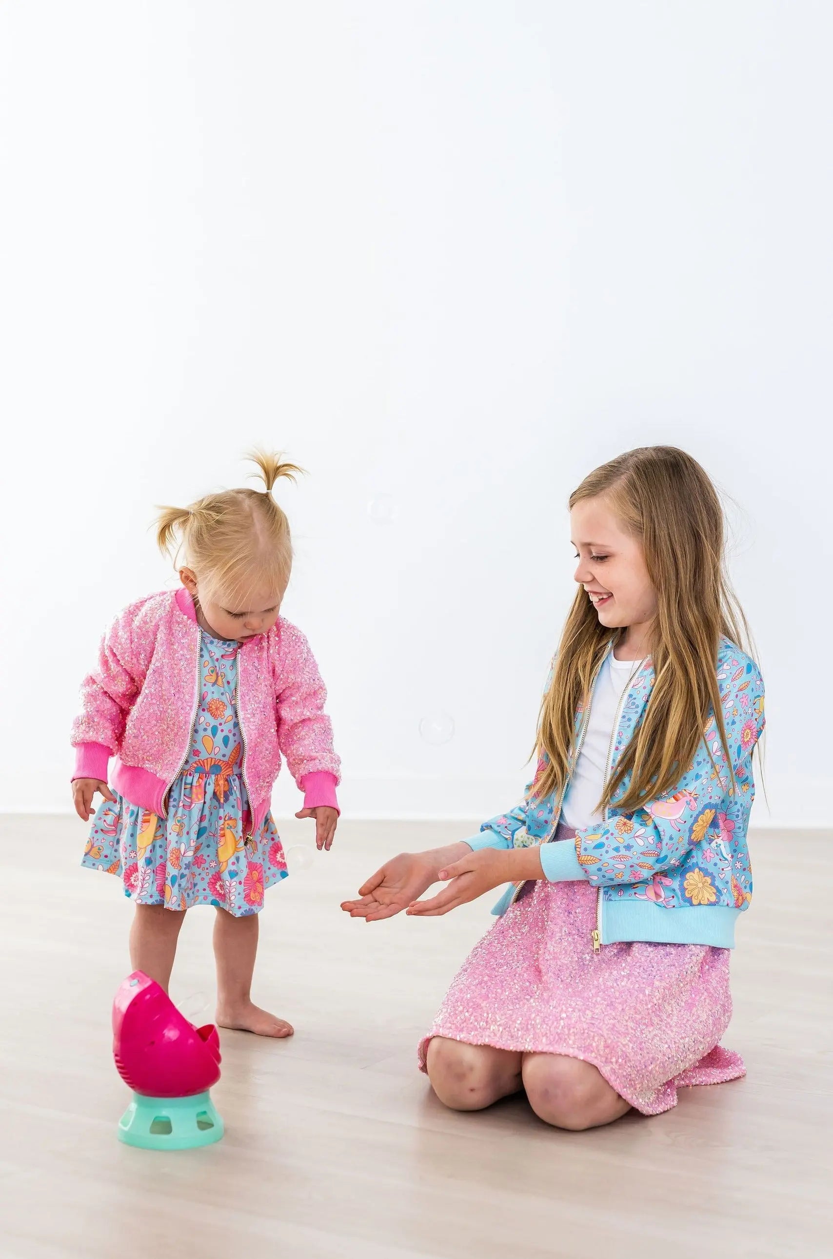 Blue Retro Unicorns Short Sleeve Twirl Bodysuit For Babies Mila & Rose ® Everetts Place: Online Boutique