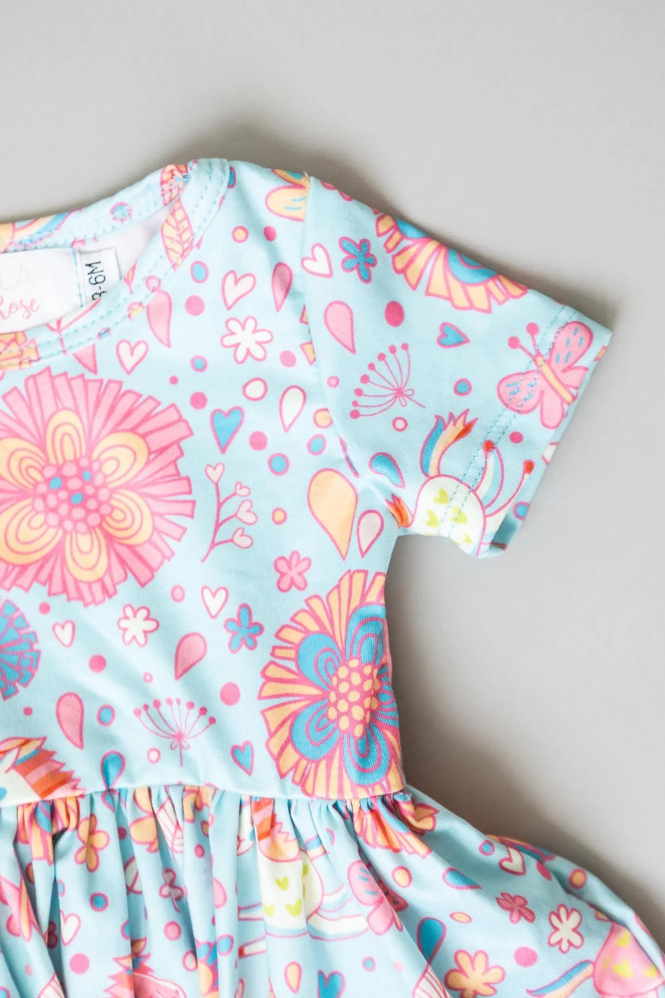 Blue Retro Unicorns Short Sleeve Twirl Bodysuit For Babies Mila & Rose ® Everetts Place: Online Boutique