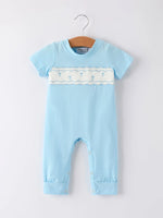 Rylee Faith Designs Blue Smocked Church Christ Bishop Christening Baby Boys Romper - Apparel & Accessories > Clothing > Baby & Toddler Clothing > Baby & Toddler Outfits Romper
