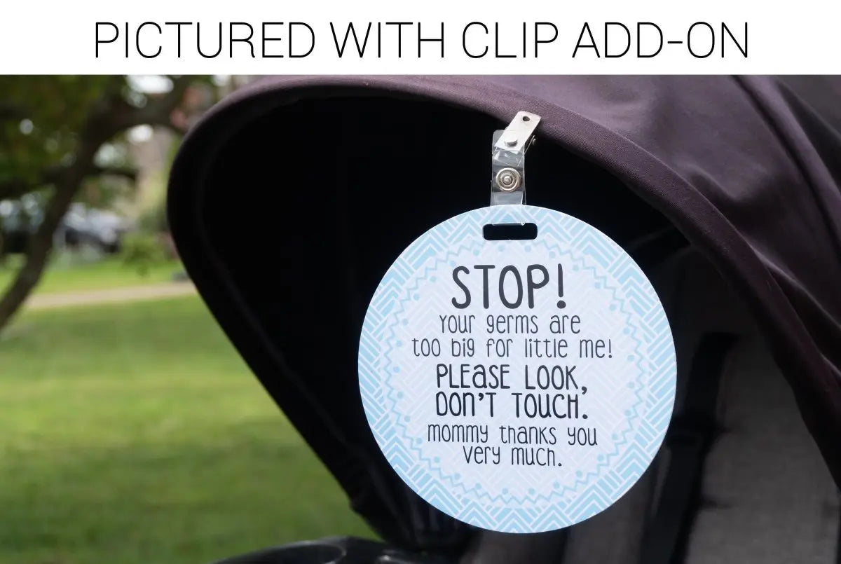 Three Little Tots Blue Stop No Touching Newborn Baby Car Seat Tag - 